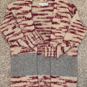 Womens Treasure & Bond Wool Blend‎ Cardigan Maroon Cream and Gray Size 7-8